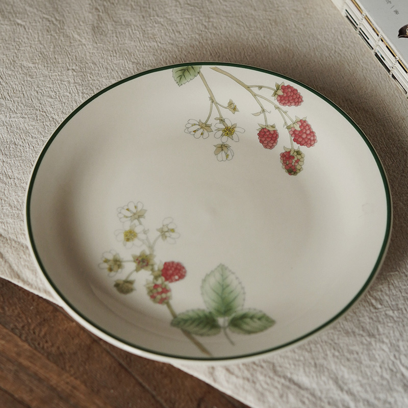 VTulip英国vintage中古Wed釉下彩红树莓餐盘 深盘酸奶碗甜品盘