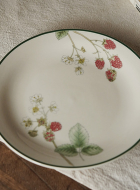 VTulip英国vintage中古Wed釉下彩红树莓餐盘 深盘酸奶碗甜品盘