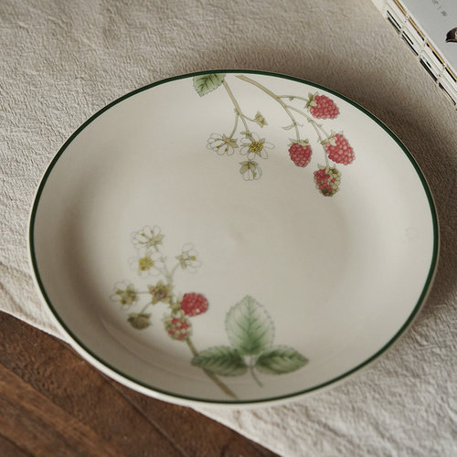 VTulip英国vintage中古Wed釉下彩红树莓餐盘 深盘酸奶碗甜品盘