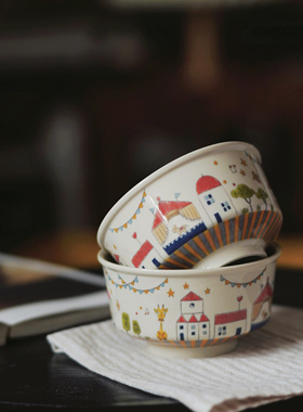 HOMI北欧小镇马戏团釉下彩陶瓷餐具套装家用吃饭碗汤面碗碟菜盘子