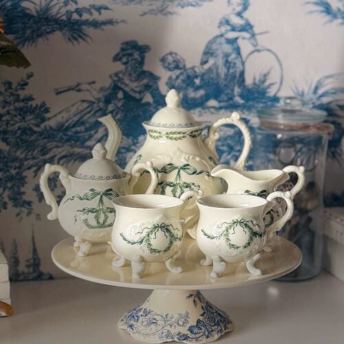 法式下午茶具中古复古繁花茶壶陶瓷茶具咖啡杯水果盘甜品托盘欧式