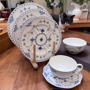 复古釉下彩高颜值好看景德镇外贸半蕾丝唐手绘餐具餐盘子菜盘家用