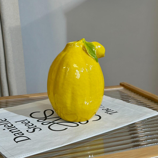 创意防真柠檬水培花瓶陶瓷插花小瓶高级感客厅前台办公室桌面摆件