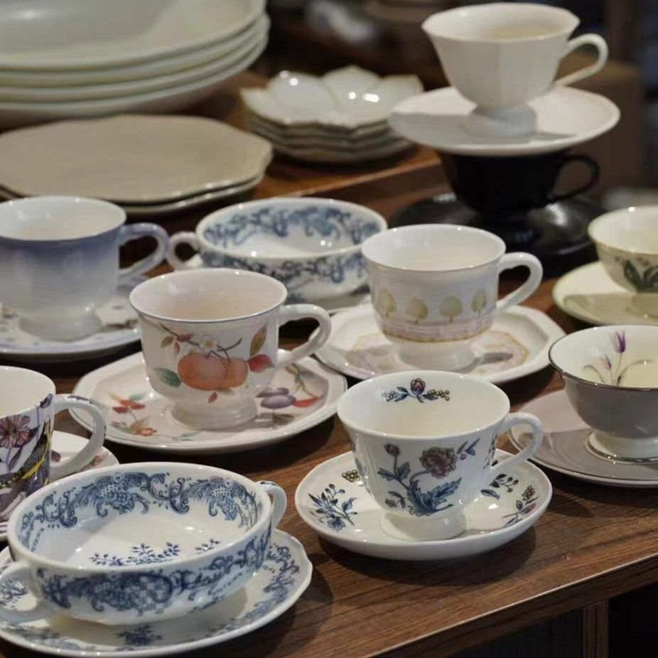 春辰元青花咖啡杯碟套装景德镇手作陶瓷拿铁拉花杯复古高温釉下彩