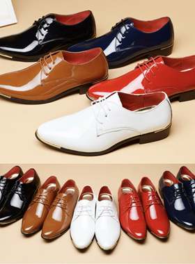 影楼拍照特大码49亮面漆皮白色皮鞋46红色尖头婚鞋47加大号男鞋50