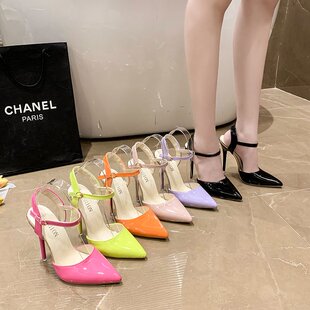 35-46码 大码女鞋45细跟12cm高跟鞋44一字扣带凉鞋女43包头单鞋42