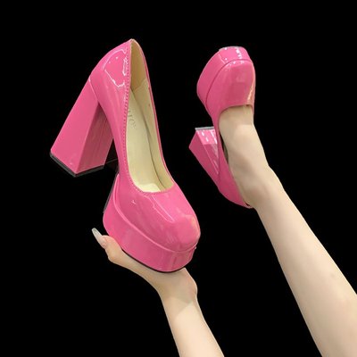 35-50码 大码女鞋47性感粗跟12cm高跟鞋女48新款防水台单鞋49男生