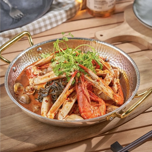 不锈钢餐具西班牙海鲜饭锅牛排平底煎锅西餐厅干锅商用锤纹双耳锅