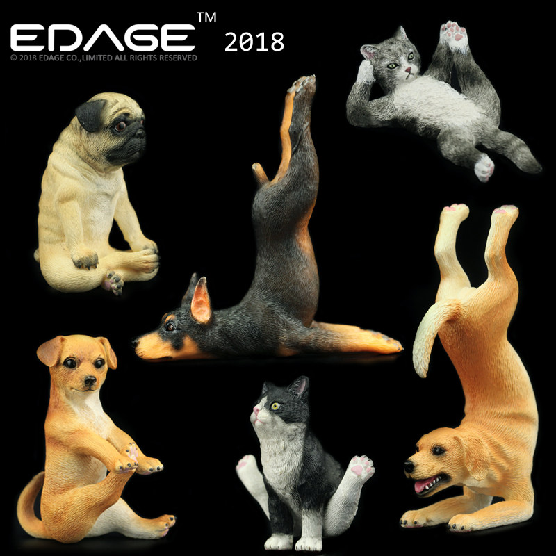 香港EDAGE伊甸纪猫狗 瑜伽体操动物系列雕塑树脂创意汽车摆件礼物
