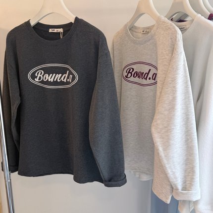 云朵绒 植绒字母印花简约百搭圆领长袖女T 内里磨毛打底衫上衣