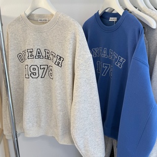 冬加绒 女士宽松韩系摇粒绒上衣 刺绣1978字母简约百搭圆领卫衣