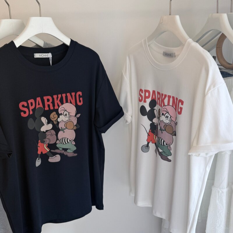 26夏季新 韩系卡通拳击小狗宽松圆领短袖女T 水柔棉百搭上衣背心