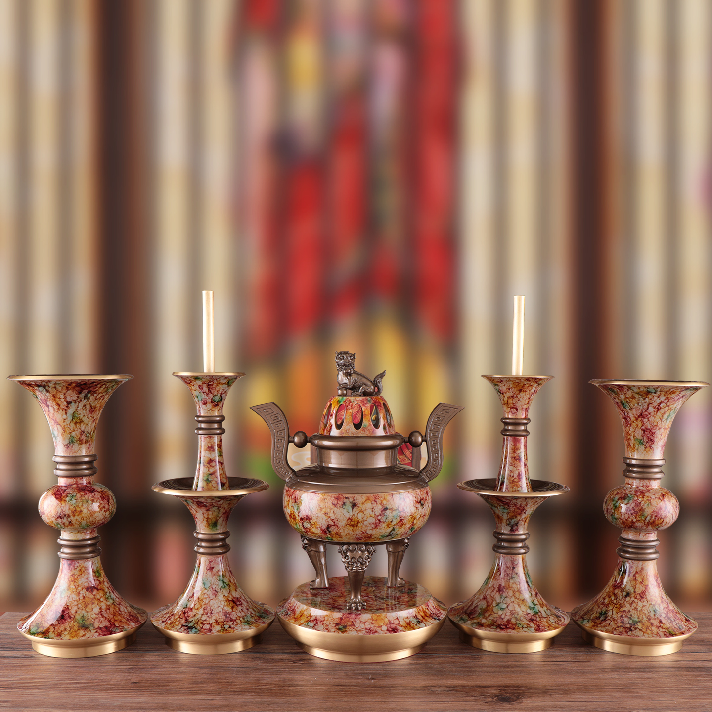 金佛堂纯铜中式五供摆件