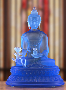 药师佛蓝色琉璃佛像如来佛居家供奉寺庙摆件家用供佛居家供奉坐像