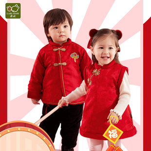 拉比商场同款唐装冬女童宝宝抓周中国风拜年套装婴儿过年男新年服