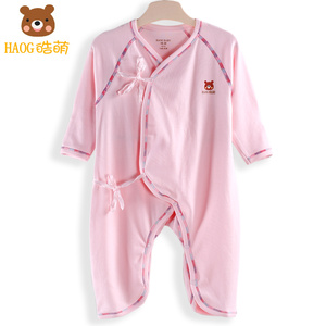 皓萌童装纯棉绑带蝴蝶哈衣春秋新生婴儿连体衣三个月宝宝衣服薄款