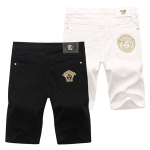夏季薄款短裤五分裤牛仔刺绣修身中腰白色直筒男装牛仔裤