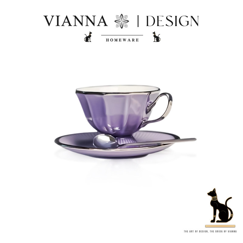 VIANNA丨纹角·REHA欧式轻奢十二角陶瓷咖啡杯碟家用办公下午茶杯,餐饮具,咖啡杯,淘宝优惠券,粉丝福利购,淘宝优惠卷