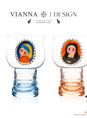 VIANNA丨格丽·WIS手绘玻璃杯子气泡杯啤酒杯家用果汁杯水杯礼物