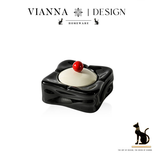 VIANNA高级感带盖陶瓷四方烟灰缸