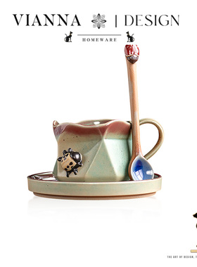 VIANNA丨墨彩·WIEH复古窑变陶瓷咖啡杯碟套装家用小容量下午茶杯