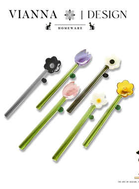 VIANNA丨太阳花·EMIN可爱彩色花朵玻璃勺家用甜品勺咖啡搅拌勺子