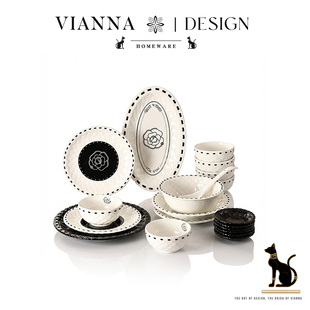 VIANNA丨山茶花·HCHA复古小香风轻奢陶瓷餐具套装碗碟家用饭碗