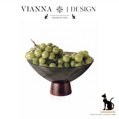 VIANNA实木高脚水果盘茶几摆件