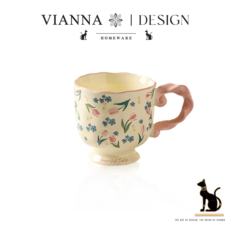 VIANNA北欧釉下彩陶瓷高脚马克杯