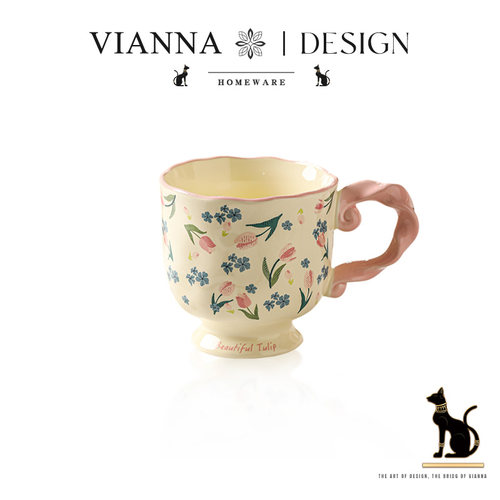 VIANNA北欧釉下彩陶瓷高脚马克杯