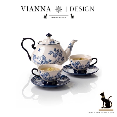 VIANNA复古青花咖啡杯茶壶套装
