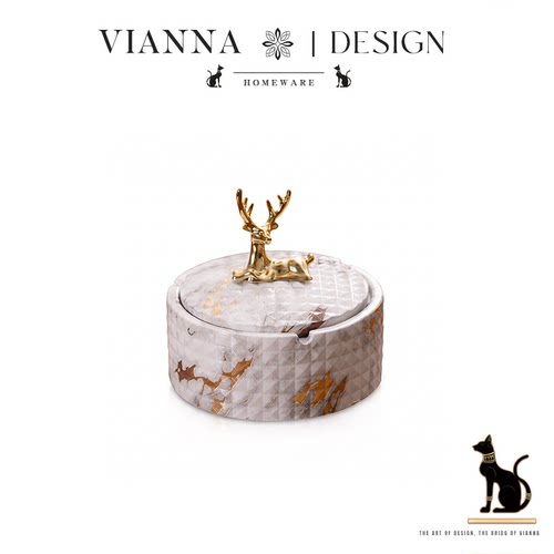 VIANNA轻奢金色鹿陶瓷带盖烟灰缸