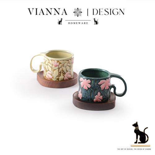 VIANNA高颜值花朵陶瓷咖啡杯碟
