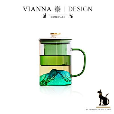 VIANNA古风耐热玻璃泡茶杯带盖