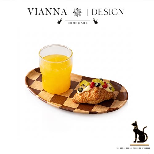 VIANNA欧式格纹木质茶点果盘