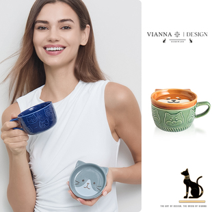 VIANNA CUTECAT咖啡杯·联名釉下彩柴犬马克杯带盖陶瓷早餐杯子