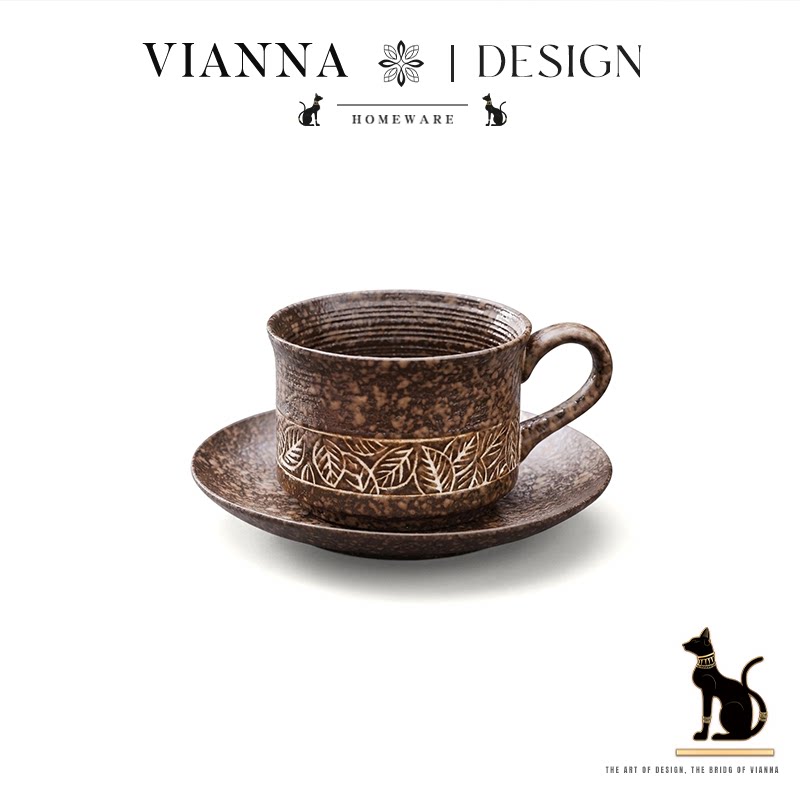 VIANNA丨叶脉·DNEI日式复古陶瓷咖啡杯碟雕花纹理下午茶杯子礼物