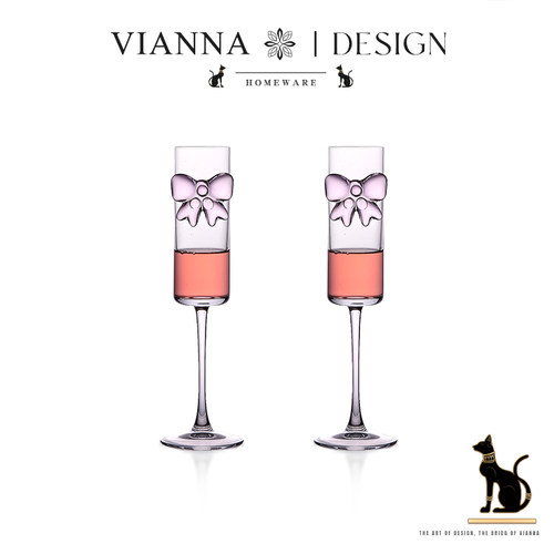 VIANNA高颜值粉蝴蝶结玻璃香槟杯
