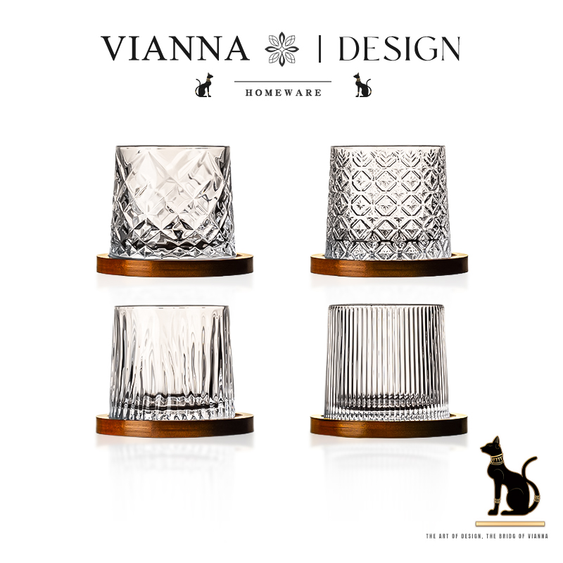 VIANNA高档威士忌杯旋转玻璃酒杯