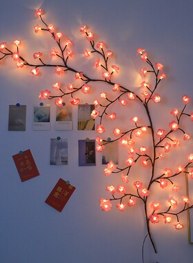 LED浪漫樱花树枝装饰灯可弯曲房间卧室墙壁氛围布置蝴蝶叶藤条灯