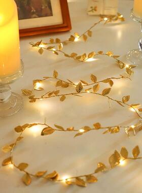 LED仿真金色叶子灯串藤条装饰叶子圣诞彩灯闪灯室内节日装饰串灯
