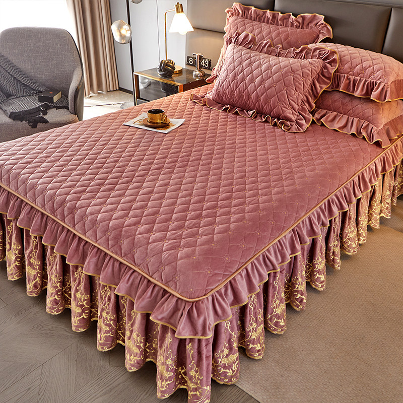 欧式加厚夹棉床裙单件席梦思防滑防尘可拆洗冬季宝宝绒床罩床围套