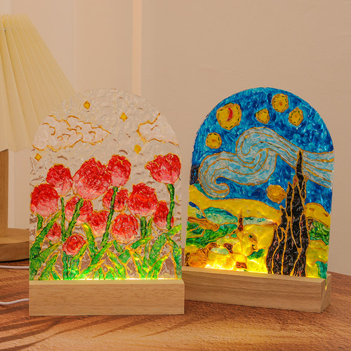 diy手工郁金香小夜灯儿童玻璃画