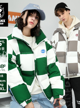 GENANX闪电潮牌棋盘格外套羽绒服男女款潮流新款秋冬面包服防寒服