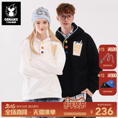 GENANX闪电潮牌2025冬季 加绒上衣宽松开衩三粒扣设计学生情侣卫衣