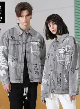 GENANX闪电潮牌水洗牛仔女短款帅气夹克外套男女装春秋新款情侣装