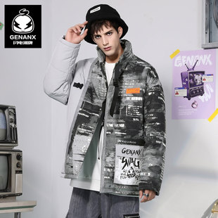 GENANX闪电潮牌棉衣冬装 口袋上衣棉服外套潮 撞色拼接插扣设计工装