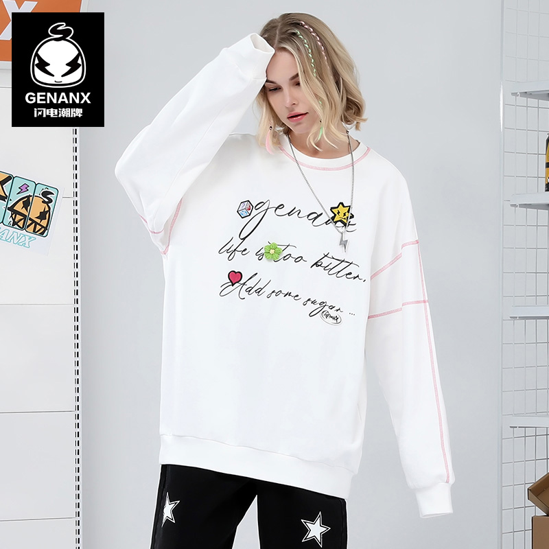 GENANX闪电潮牌印花绣标明线卫衣