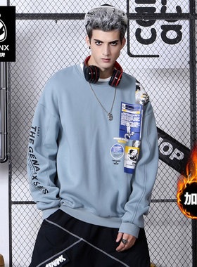 GENANX闪电潮牌圆领套头情侣装加绒加厚卫衣男女款秋冬季新款衣服