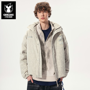 GENANX闪电潮牌2025冬季 羽绒服男简约百搭90绒黑白保暖厚外套 新款